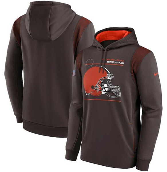 Men's Cleveland Browns 2021 Navy Sideline Logo Performance Pullover Hoodie